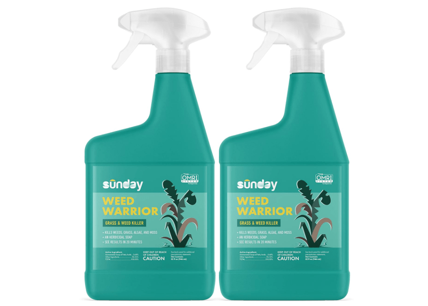 Sunday Weed Warrior, 32oz, 2 Pack - Grass & Weed Killer - Organic, Ready-to-Use Weed Killer Spray - Herbicide Spot Treatment - Kills Weeds, Grass, Algae