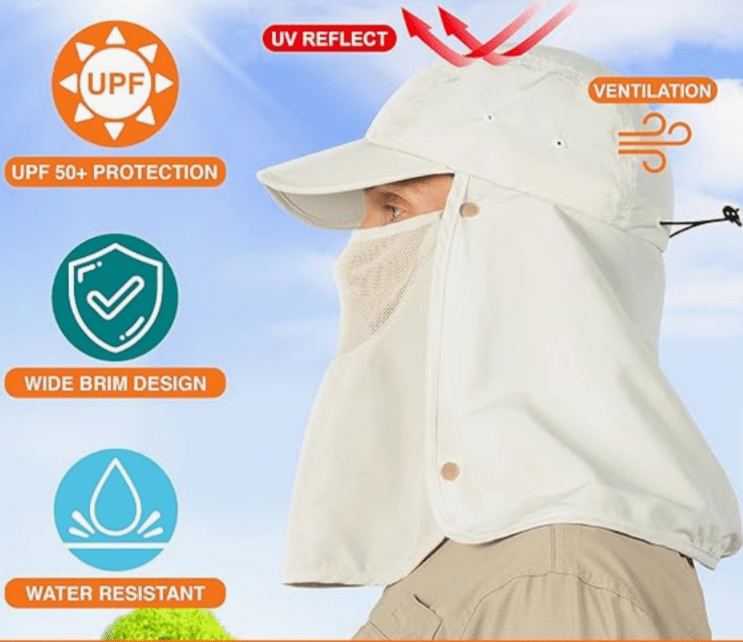 SUN CUBE Fishing Sun Hat with Neck Flap for Men UV Protection Cover Outdoor Bucket Cap with Face Covering for Hiking Running