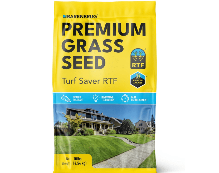 Barenbrug Turf Saver RTF Grass Seed with Yellow Jacket Seed Coating - Less Water Self-Repairing Tall Fescue Turf for Use on Sports Field, Golf Courses