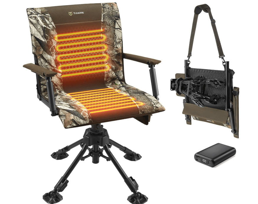 TIDEWE Hunting Chair, Heated Blind Chair with Battery-ThermoCore Series, 360 Silent Swivel, 3 Heat Levels