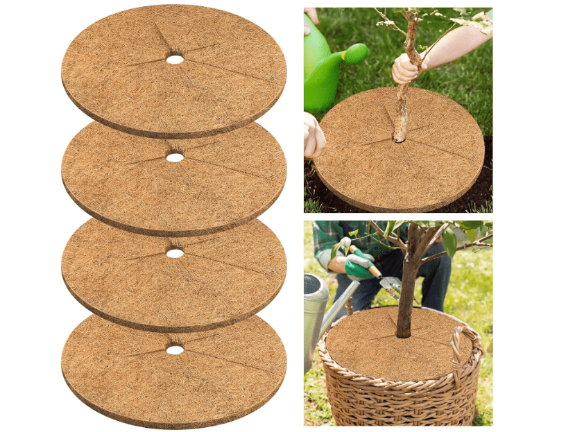 Legigo 4pcs Coconut Fiber Mulch Ring Tree Plant Protector Mat, 30 Inch Natural Coco Coir Tree Protection Ring Plant Pot Soil Cover, Tree Rings Disc