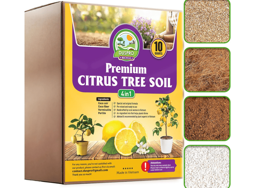 DUSPRO Recycle Citrus Tree Potting Soil Mix for Potted Lemon Tree, Specialized for Oranges, Fruit Tree Indoor Planting Pre-Mixed 4-in-1 Ready to Use
