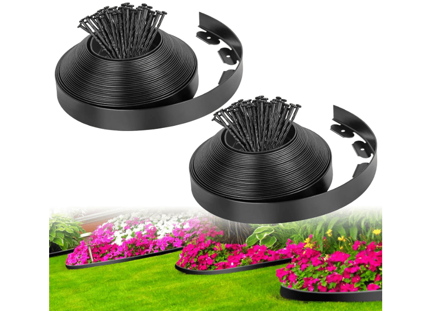 2-Inch x 66 FT Landscape Edging Border with 100 Anchoring Spikes, Garden Border Edging Kit, Plastic Edging Border Flexible for Garden Flower Beds Lawn Yard