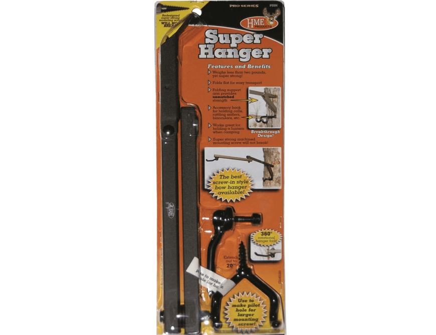 HME Easy-to-Attach Secure Tree Stand Pro Series Super Bow Hanger w/Usual and Dual-Prong Accessory Hooks, Super-Strong Machined Mounting Screw