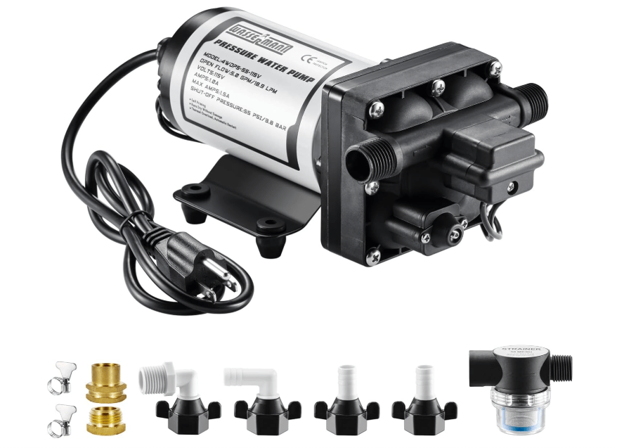 WASSERMANN Water Pressure Booster Pump 115V AC with Pressure Switch,Self-priming Water Pump 5.0GPM 55PSI,for RV Kitchen Barthroom Marine Yacht Garden