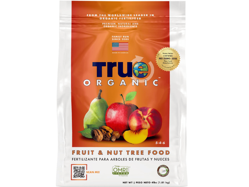 True Organic Fruit & Nut Food – Organic Fertilizer for Productive Tree Growth – Prevent Blossom End Rot – 4lb Bag Covers 70 Sq.