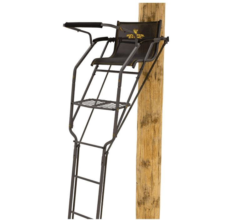 Rivers Edge® Relax Wide™ LS 1-Man Ladder Stand, 16’9” Height, Lockdown™ Strapping System, Wide TearTuff™ Mesh Seat, 23” Wide Platform, Removable Padded