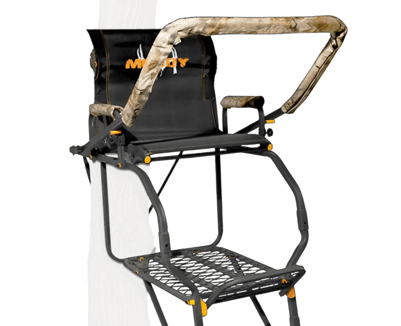 Muddy MLS1550 Skybox Deluxe 20' Tall Single Steel Ladder Tree Stand with Adjustable Padded Shooting Rail for Big Game & Hunting