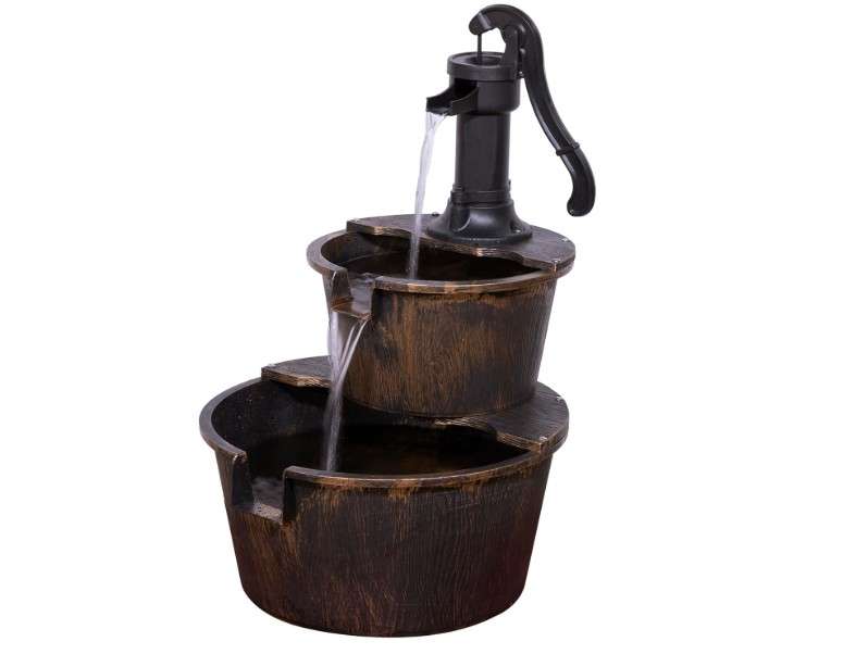 Alpine Corporation TIZ194BZ | Rustic Outdoor 2-Tier Barrel Pump Water Fountain — Relaxing Water Flow, 27"H Bronze Finish Décor