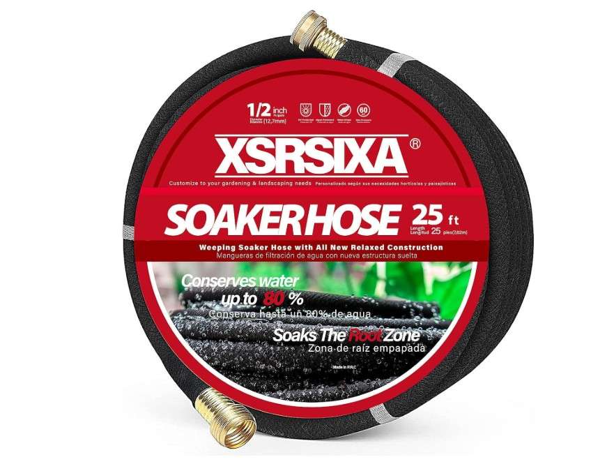 XDRSIXA 25FT Heavy Duty Soaker Hose – 1/2" Ultra-Flexible Rubber with Reinforced Core, 20% Stronger Stretch & Even Water Flow for Gardens, Lawns,...
