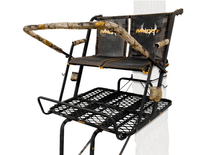 Muddy 2-Person Ladder Tree Stand for Deer Hunting, The Partner, 17' Tall, Black - Adjustable Climbing Treestand with Platform, Straps and Safety Harness.