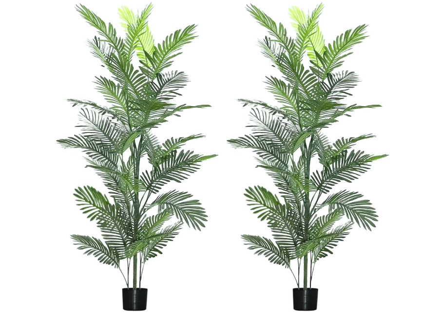 Ruopei 5ft Artificial Palm Trees for Outdoor 2 Pack - Tall Fake Tree for Living Room Faux Large Floor Plant Tropical Plants Indoor with Pot Office Home