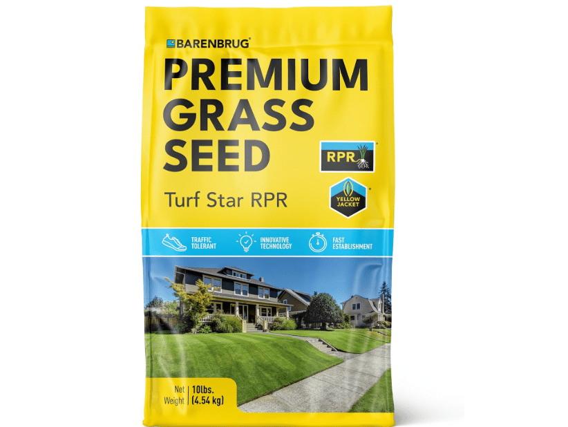 
Barenbrug Turf Star Regenerating Perennial Ryegrass Lawn Seed with Yellow Jacket Seed Coating, Fast-Acting Durable Grass Seed Mix for Lawns, 10-lb. Bag