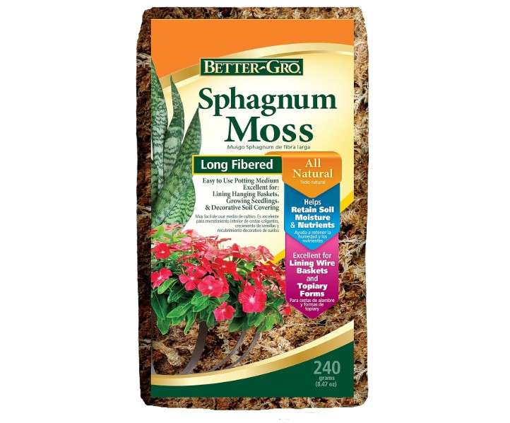 Better-Gro Sphagnum Moss - 100% Natural, Long-Fiber Moss for Orchids, Ferns, and Hostas, Excellent for Hanging Baskets and Propagating Plants - 240 Cubic Inches
