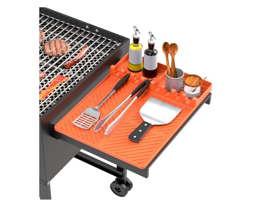 Silicone Grill Mat Compatible with Blackstone, BBQ Griddle Tools Mat with Drip Pad, Spatula Mat for Outdoor Kitchen Counter, Gifts for Men (Orange)
