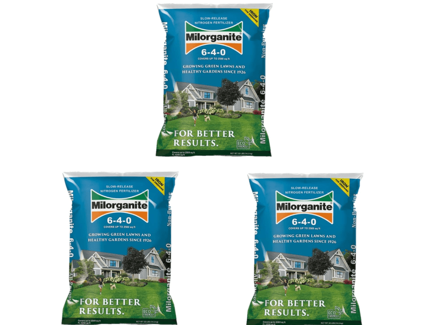 Milorganite All-Purpose Eco-Friendly Slow-Release Nitrogen 6-4-0 Fertilizer, 32 Pound Bag (Pack of 3) - for Lawns, Flowers, Gardens