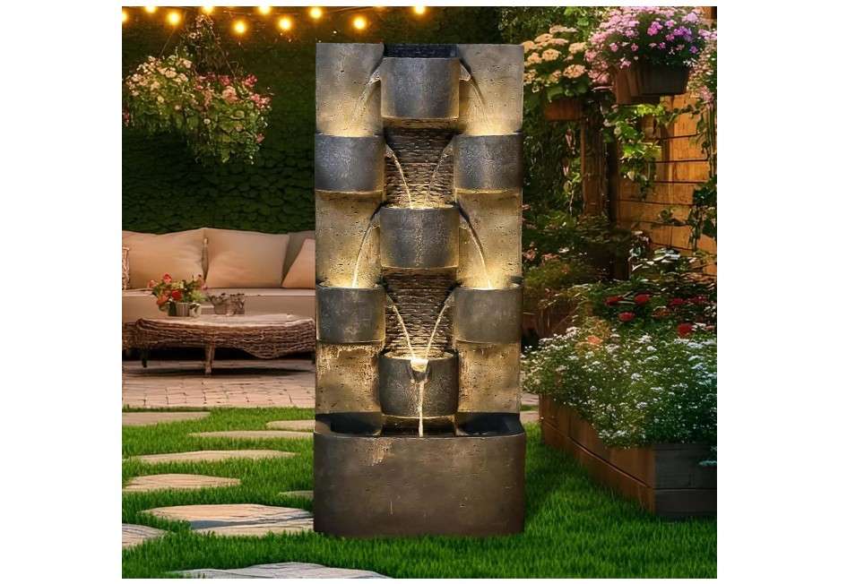 Bumilgar 44.8" H Modern Outdoor Water Fountain with LED Lights and Pump, Mutiply-Tier Standing Cascading Waterfall - Modern Design for Garden,Patio,Yard...