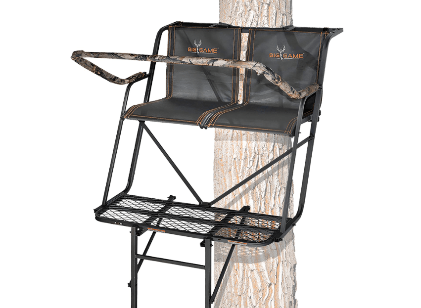 Big Game Tripod Stand, 1 Person Deer Hunting Climbing Ladder with Rotating Flex-Tek Seat and Shooting Rail,