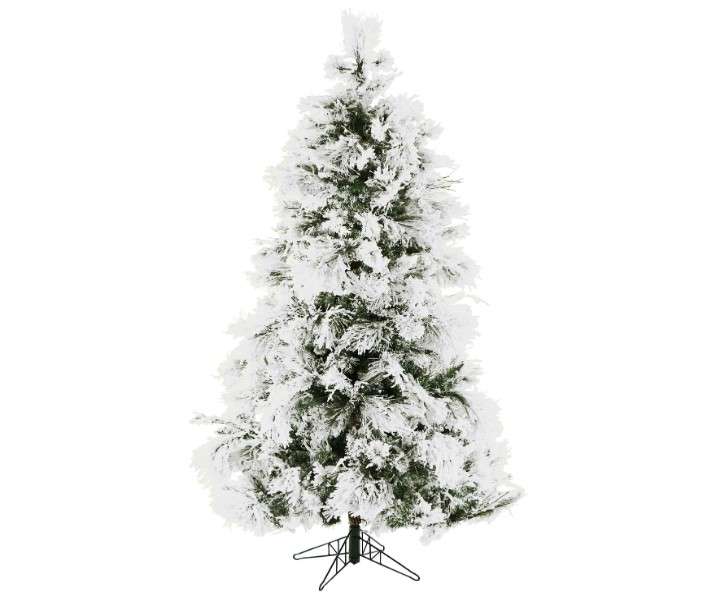 Fraser Hill Farm 7.5-ft. Snowy Pine Flocked Christmas Tree, Fake Snowy Artificial Tree, Festive Indoor Holiday Decoration
