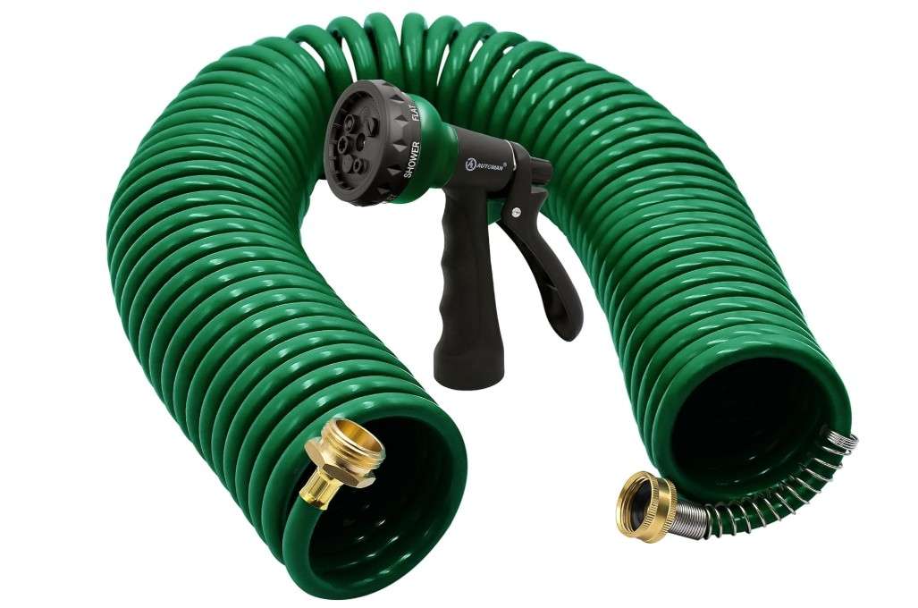 AUTOMAN Coil Garden Hose 50 ft, EVA Curly Water Hose with Brass Connectors, Recoil Garden Water Hose,Includes 7-Pattern Function Sprayer,Retractable...