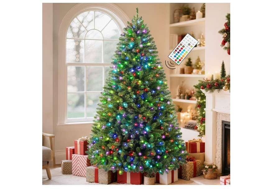SHareconn 7.5ft Prelit Artificial Classic Spruce Christmas Tree with Remote Control,470 Warm White & Multi-Color LED RGB Lights, 1264 Branch Tips,7.5 FT...
