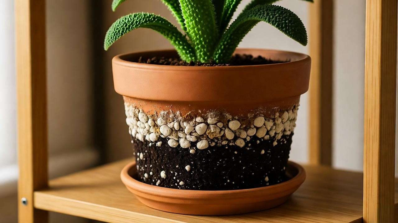 Kermit Plant in terracotta pot with DIY soil mix on a cozy indoor shelf."