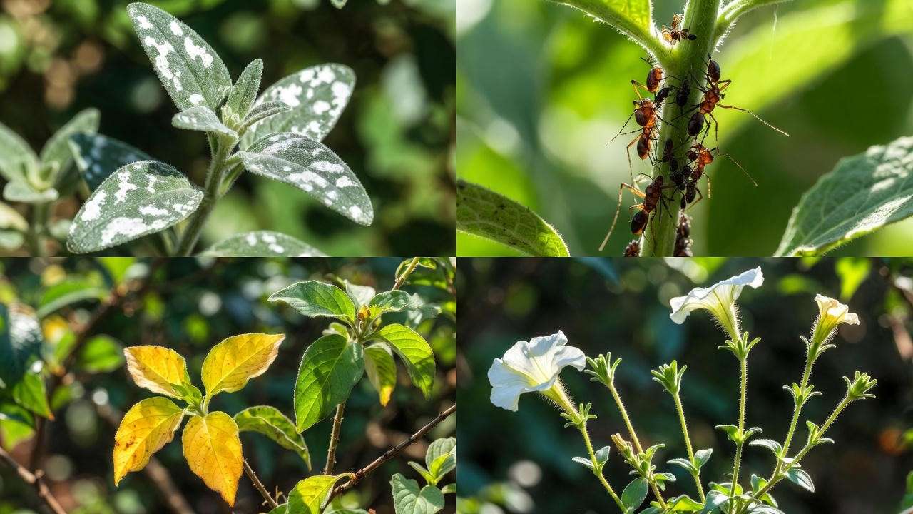 Common bedding plant problems: powdery mildew, aphids, yellow leaves, and leggy growth