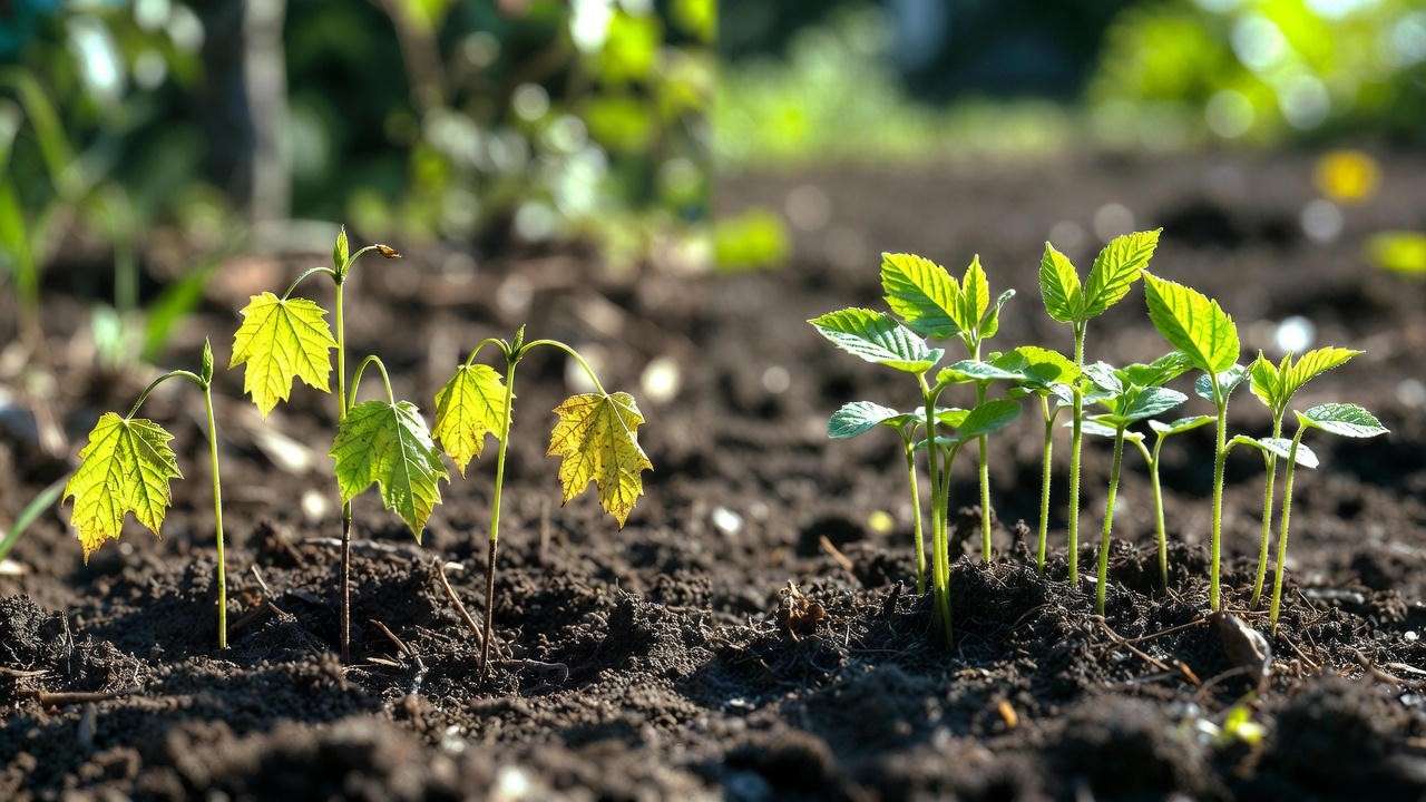 Before and after – overwatered vs properly cared for maple tree seedlings