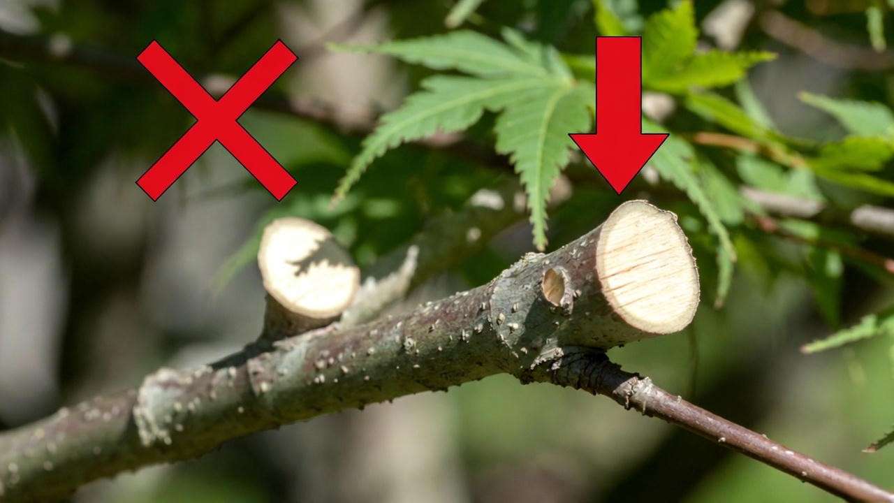 Flush cut vs proper collar cut mistake on Japanese maple pruning