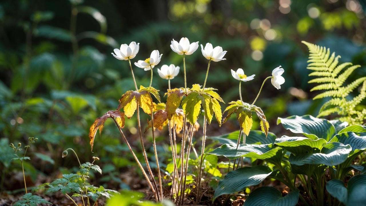 White anemone foliage turning yellow naturally in early summer – do not cut back