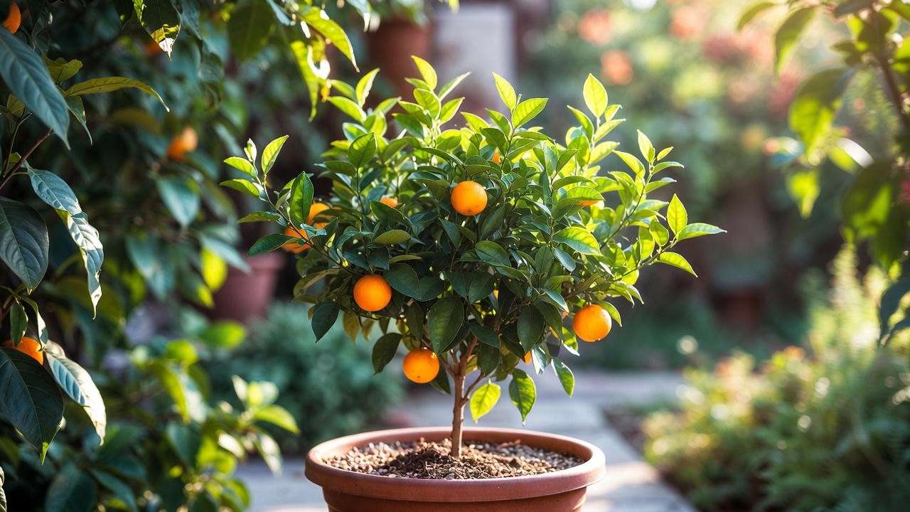 Blood orange citrus tree thriving in a container garden with proper drainage."