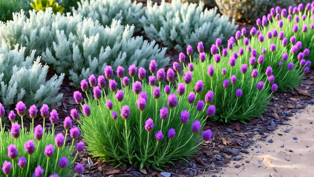 Saltbush windbreak protecting a coastal garden from harsh winds near a sandy beach."