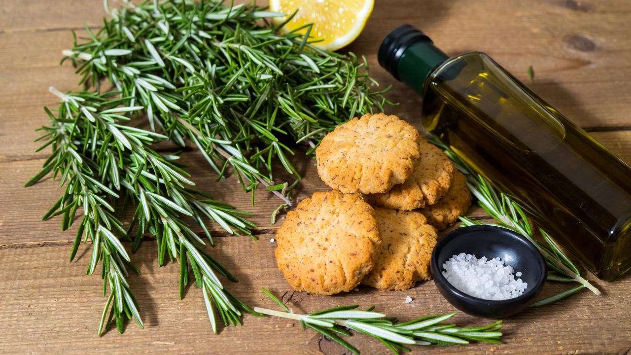 Fresh creeping rosemary harvest ready for cooking and making rosemary shortbread
