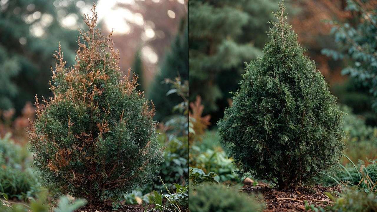 Deer damage vs protected columnar evergreen – before and after repellent