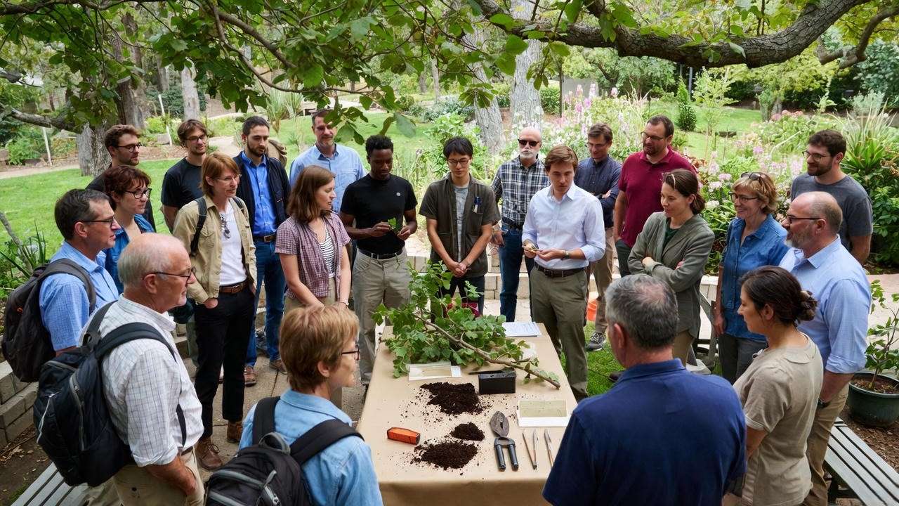 Community workshop on oak trees and allergy management in a garden"