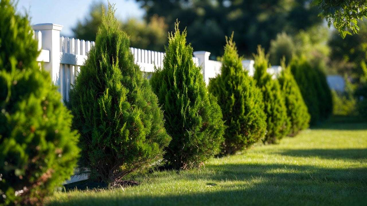 Emerald Green Arborvitae creating a lush year-round privacy hedge