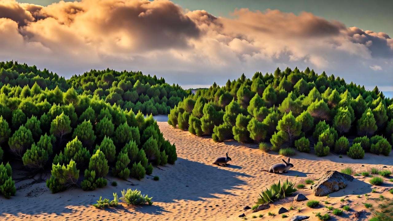 Comparison of healthy and struggling shore juniper plants in a garden".
