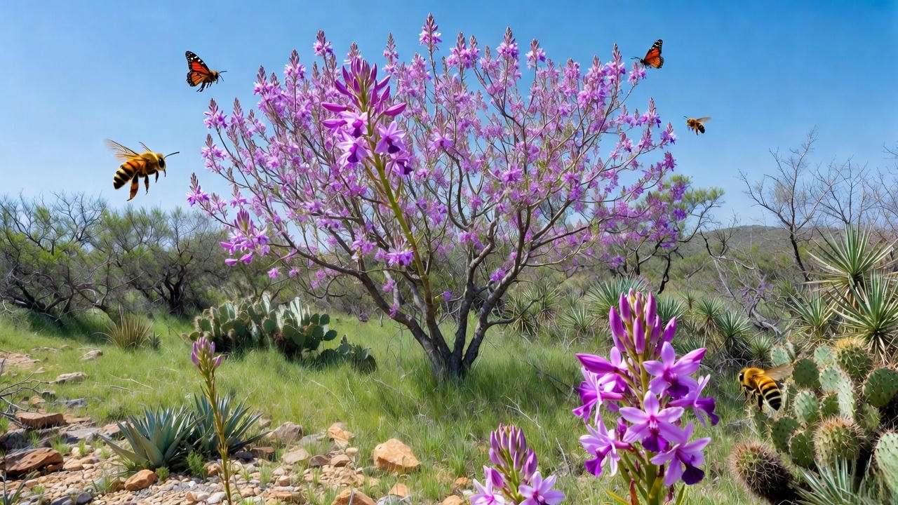 Anacacho orchid tree in Texas supporting bees and butterflies in a native plant ecosystem."
