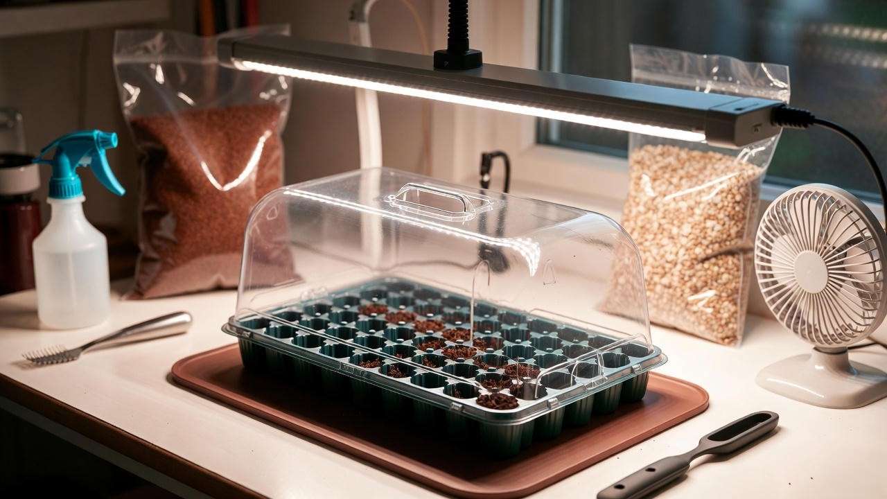 Complete seed-starting kit for growing hydrangea plant seeds indoors