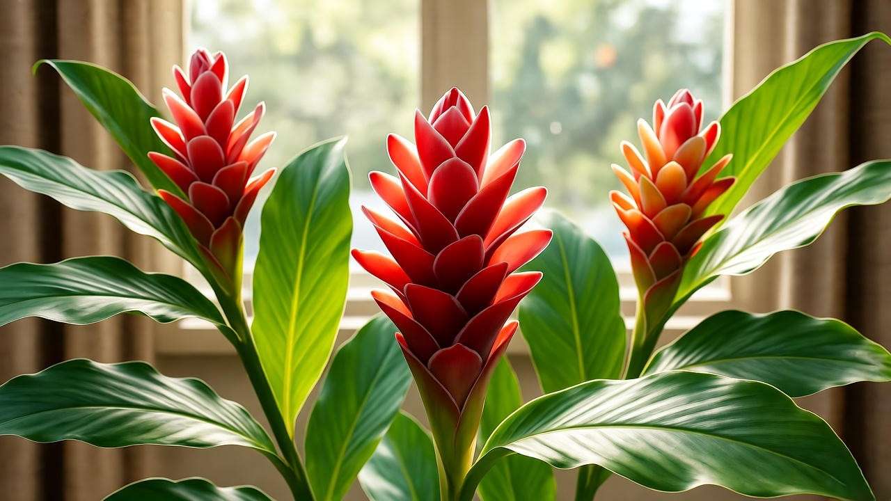Spiral ginger plant thriving under indirect light near a window indoors"