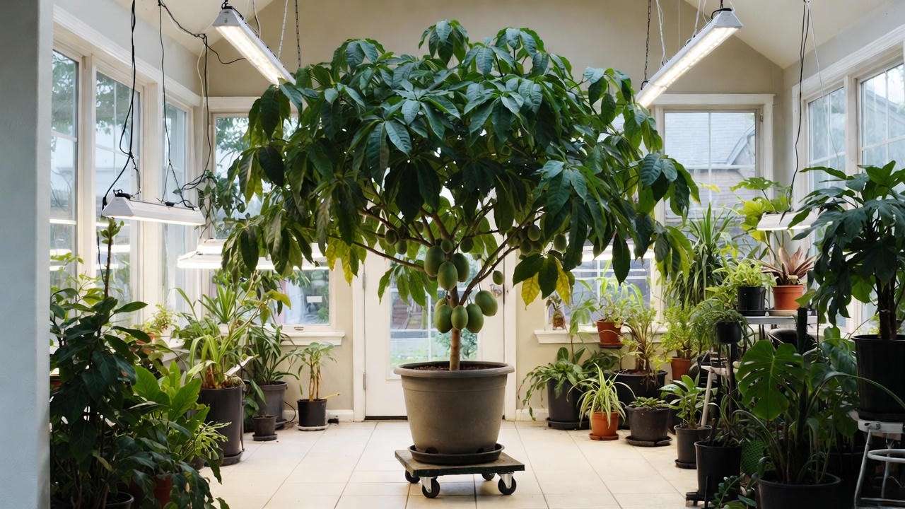 Moving potted guanabana soursop tree indoors for winter protection in cold climates