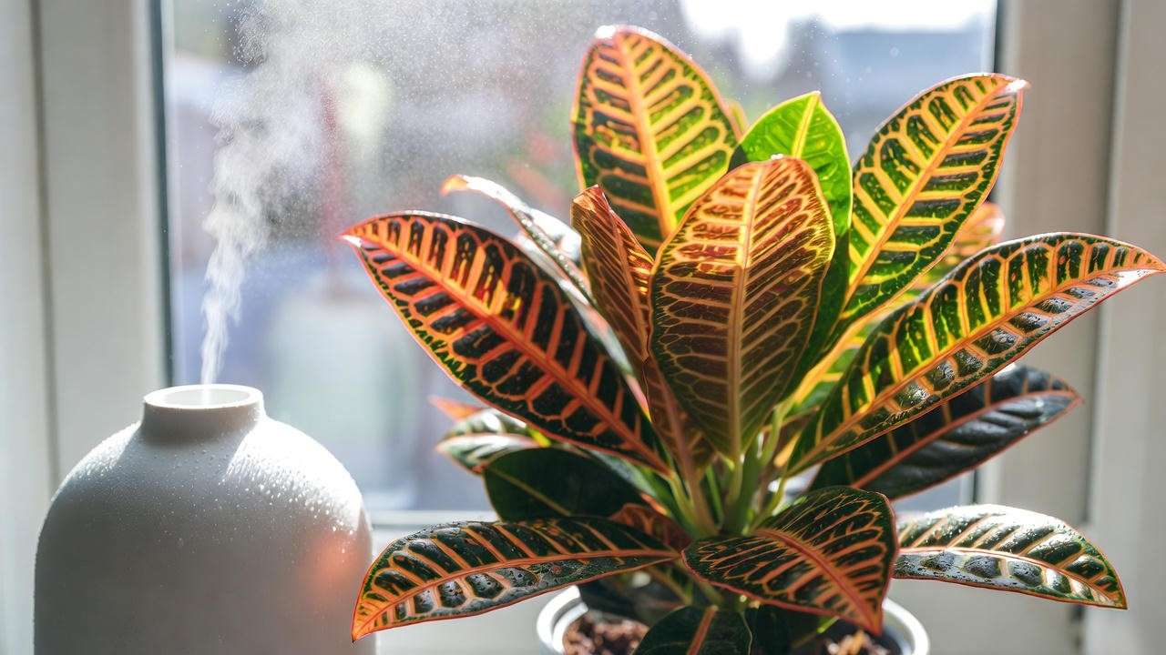 Croton Petra with humidifier maintaining high tropical humidity