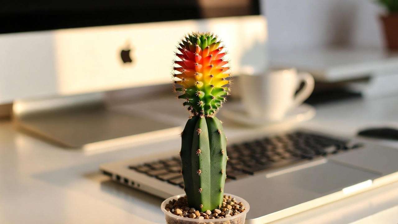 Colourful moon cactus mini on office desk