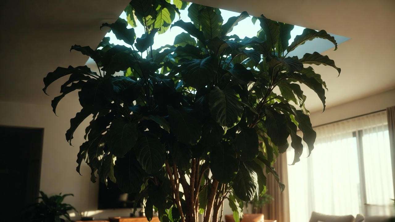 Mature 11-foot indoor Mass Cane Dracaena fragrans – ceiling height possible with proper care