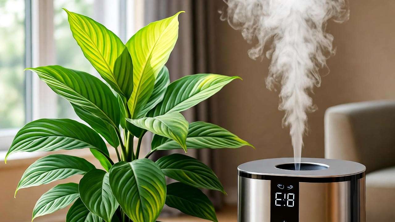 Trinette plant benefiting from a humidifier mist."