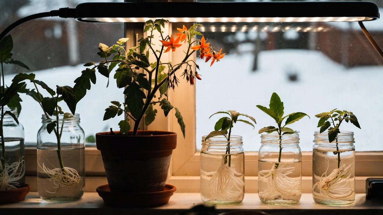 Overwintering Sungold tomato plant and rooting cuttings indoors