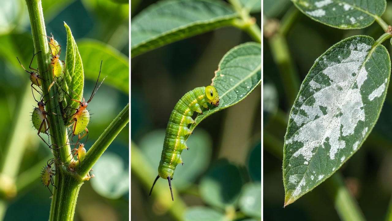 Common moringa pests and diseases: aphids, caterpillar, and powdery mildew