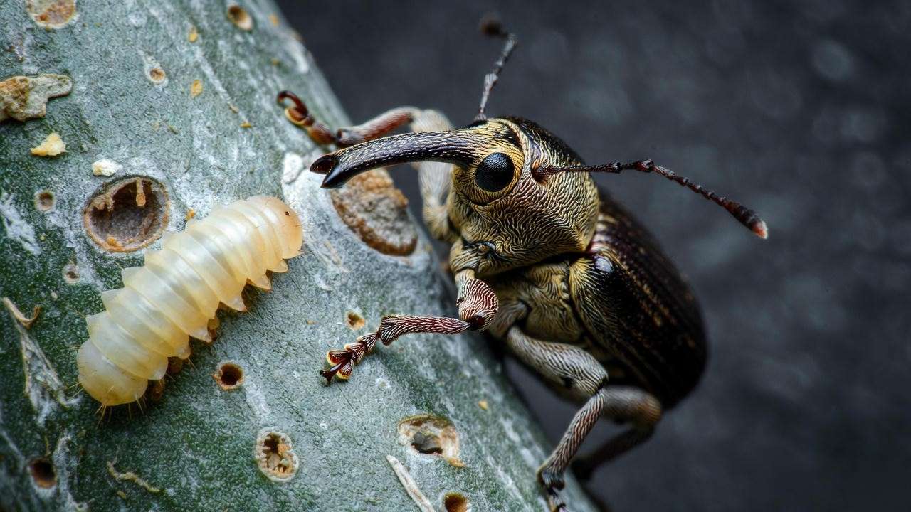 Yucca weevil pest damage on Soaptree Yucca elata trunk