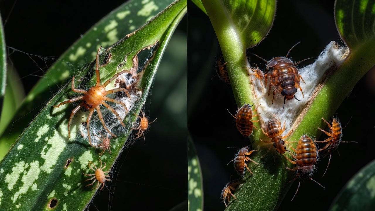 Spider mites and mealybugs on Aglaonema Maria – early signs and identification