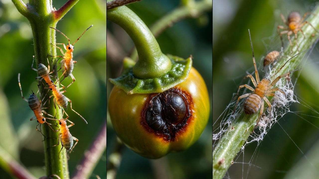 Common pests and diseases on hot banana chilli plants – aphids, blossom-end rot and spider mites